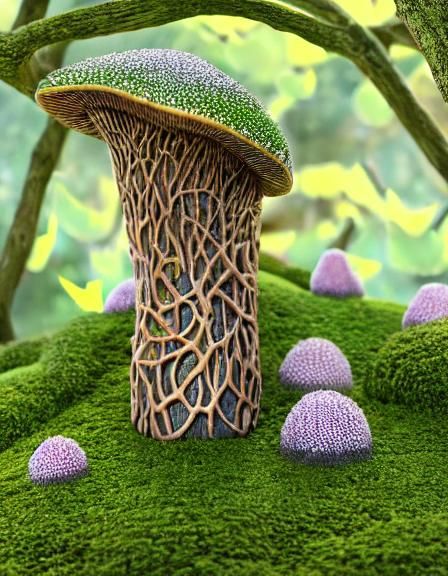 Surreal Mushroom Fairy Village with Fireflies