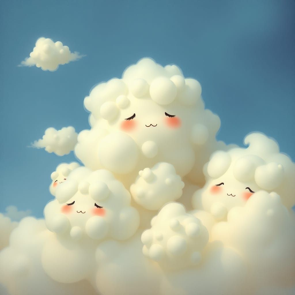 Dreamy Cloud Landscapes with Gentle Facial Features