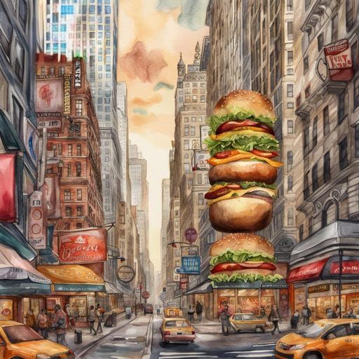 Hamburger Skyscraper in Epic Fantasy Cityscape