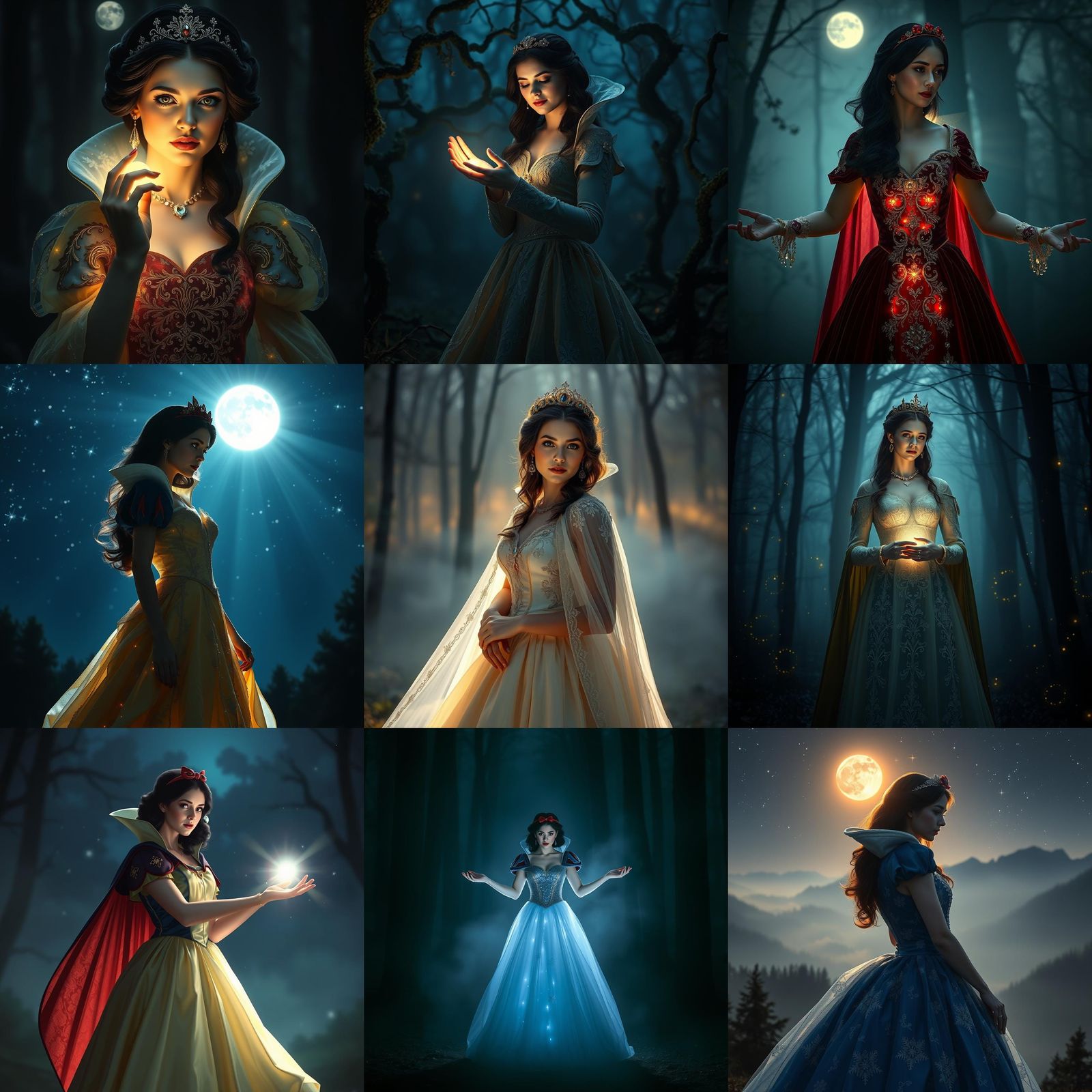 Hyperrealistic Snow White Shining in the Night