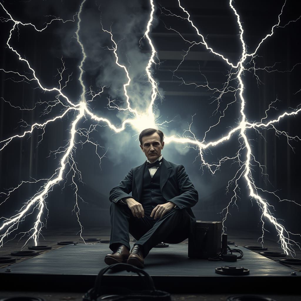 Tesla Amidst Electric Auras in the Past