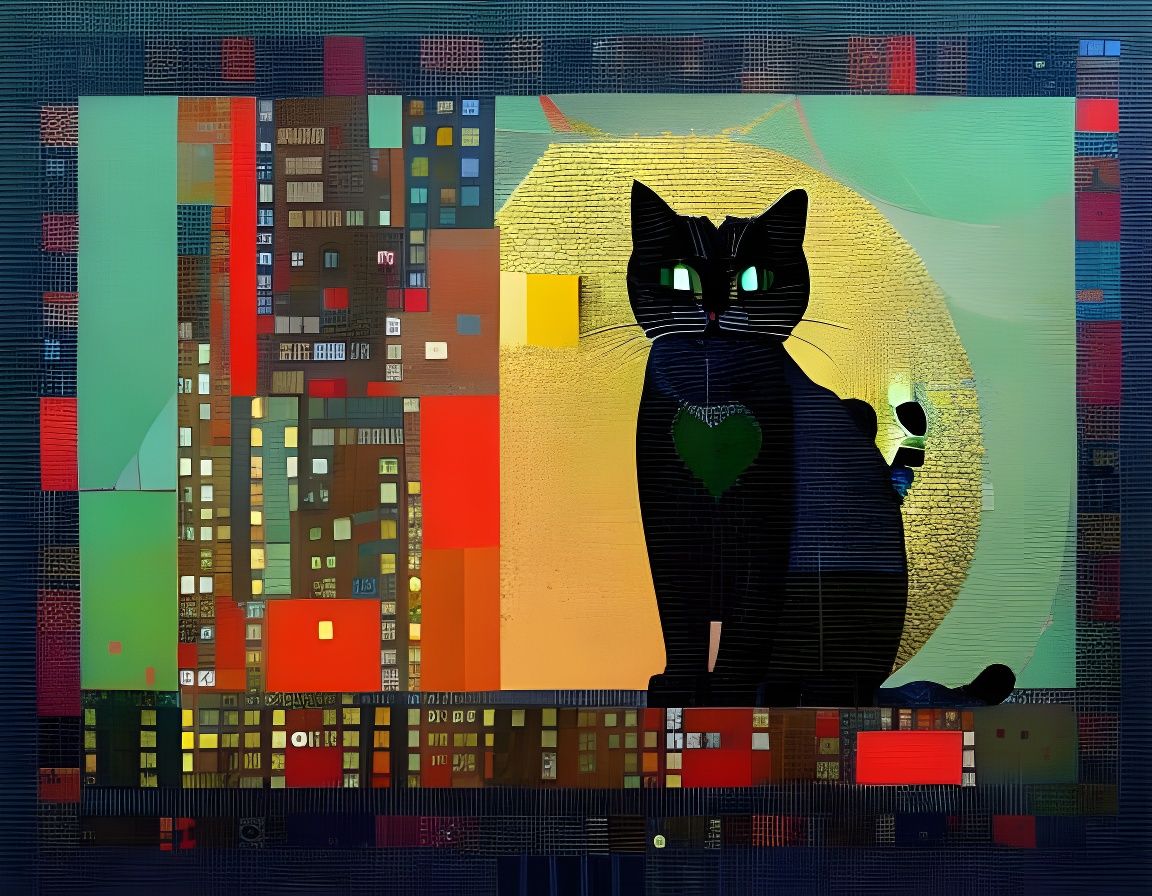 Abstract Collage Art Cat in Dark Colors