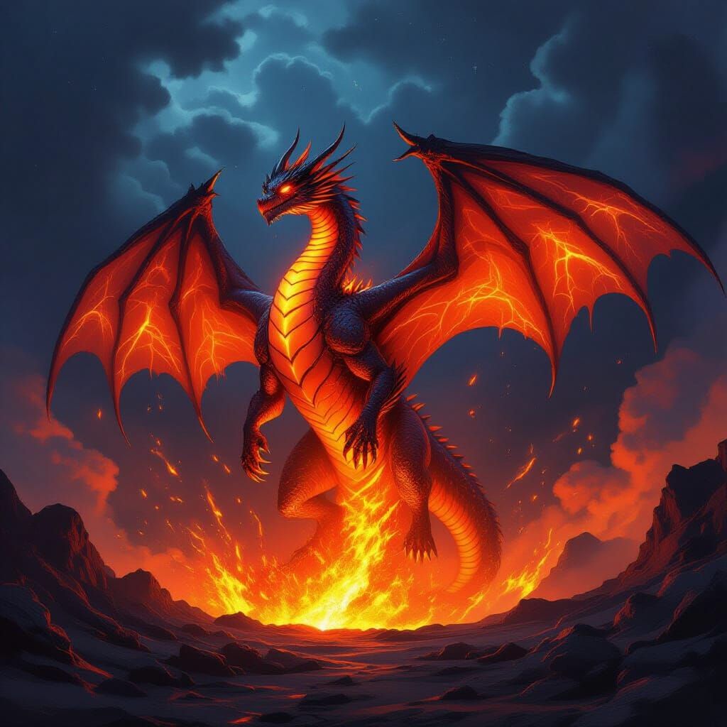 Majestic Lava Dragon Erupts from Volcanic Crater