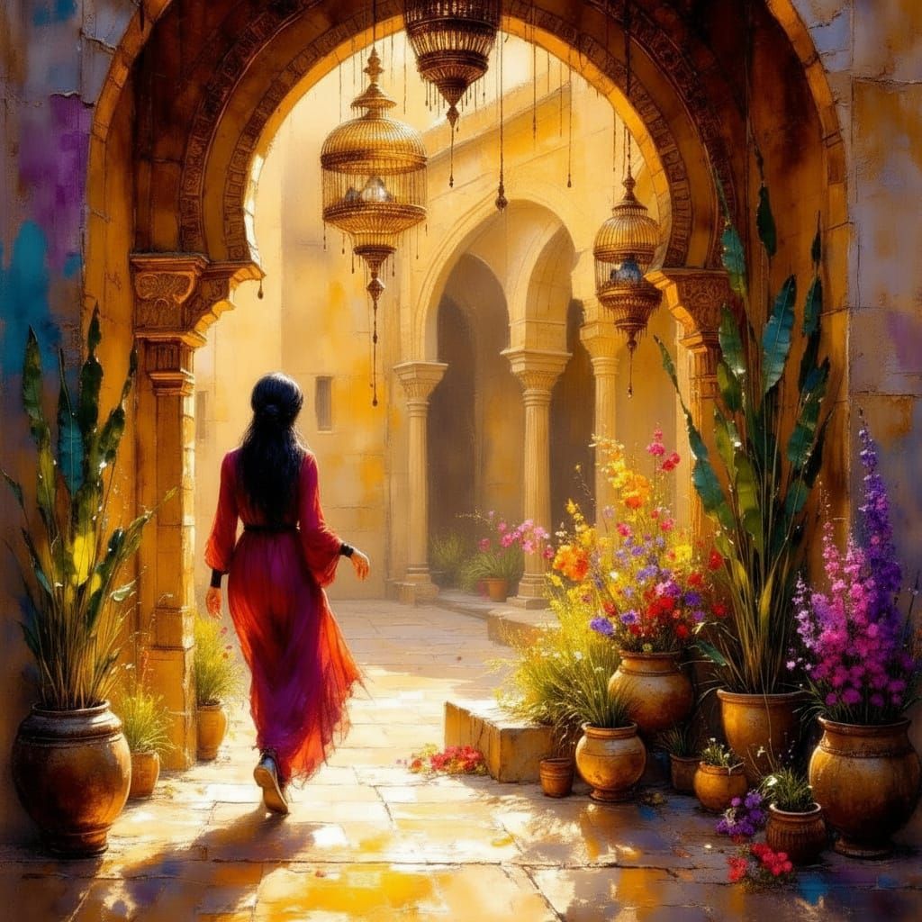 Moroccan Temple Golden Birdcage at Sunset