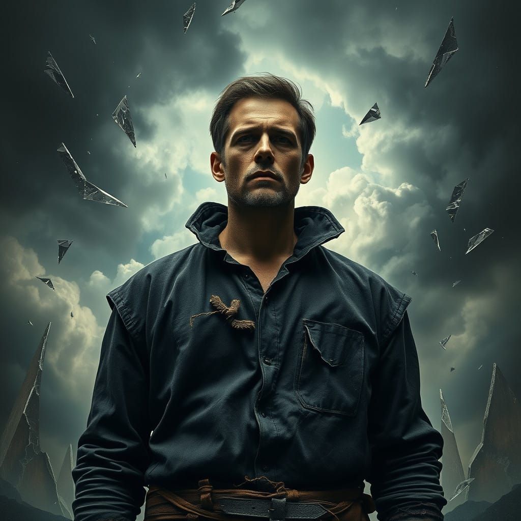 Resilient Figure Stands Firm Against Turbulent Stormy Skies