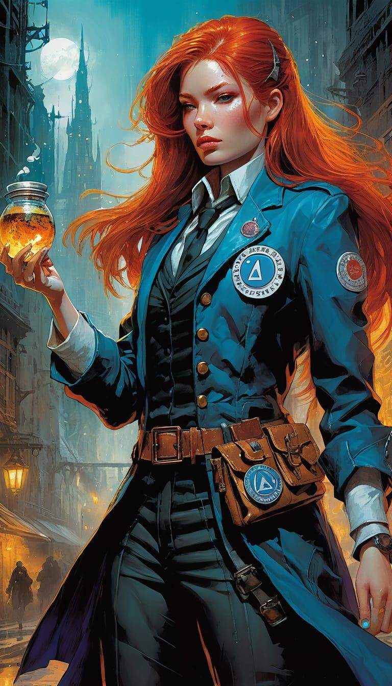 Redhead Sorceress Potion Taster in Abstract Style