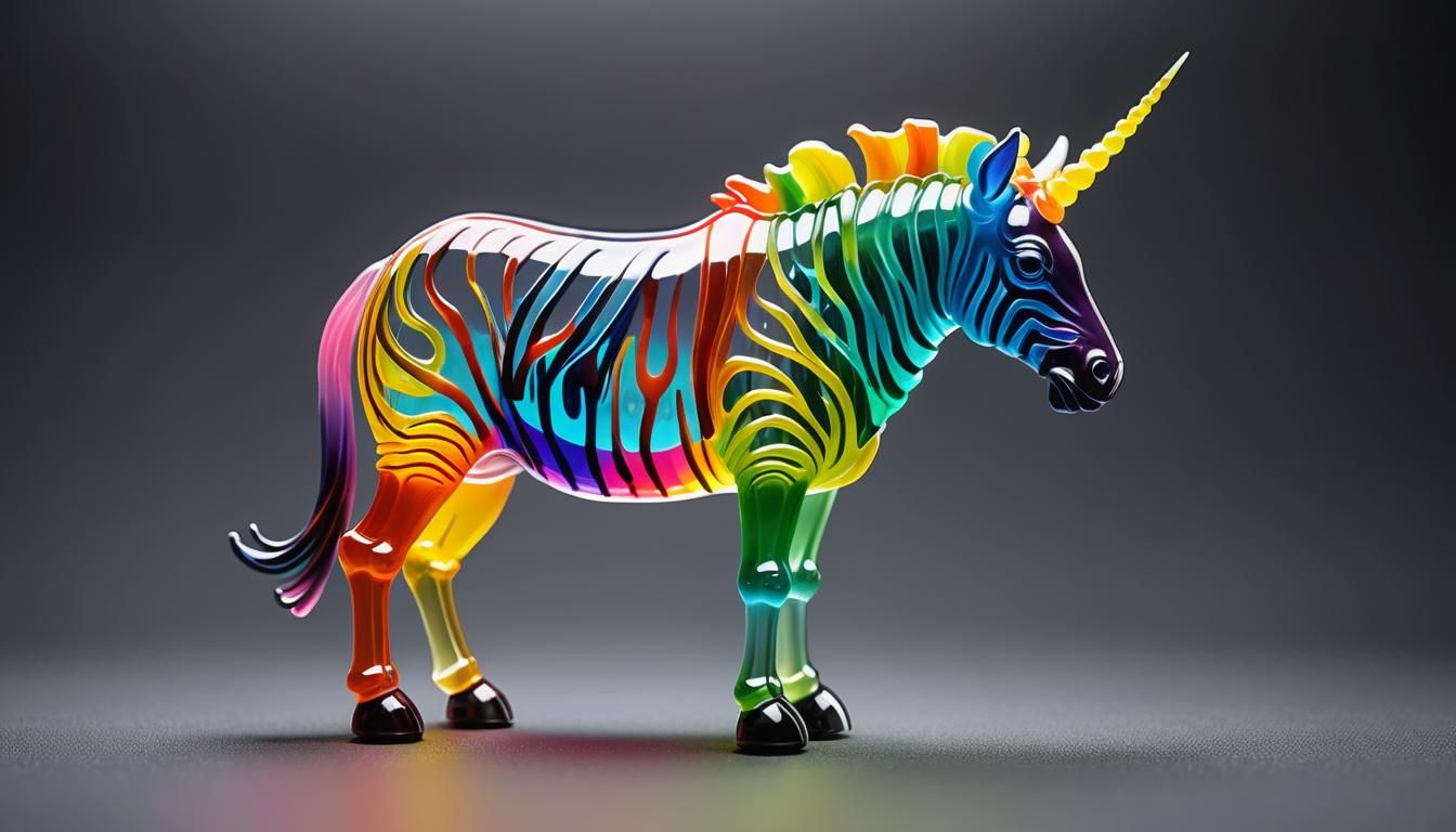 Vibrant Jelly Sculpture of a Zebracorn in Jelly Forest