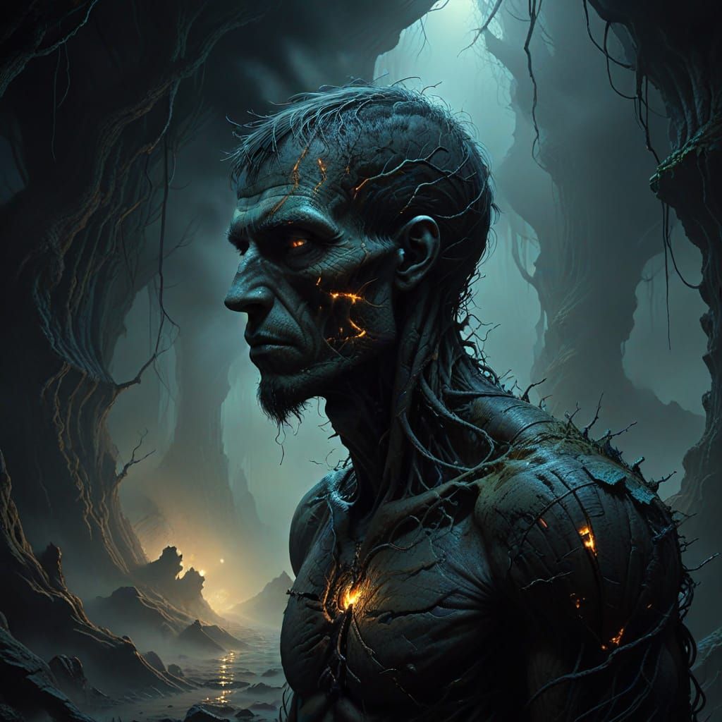 Portrait by a man of his dreams in a world of darkness that ...