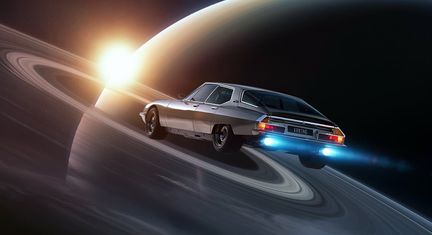 Citroen SM Spaceship Soaring Through Saturn's Rings