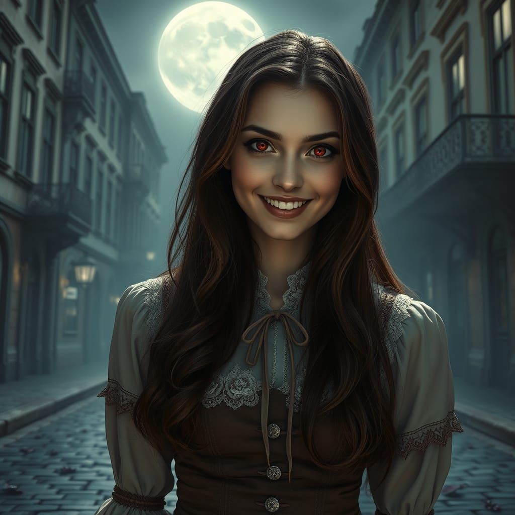 Ethereal Vampire Woman in Antique School Uniform