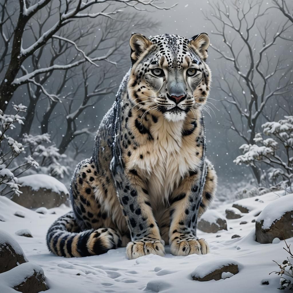 Snow Leopard Fantasy Art in Deep Color