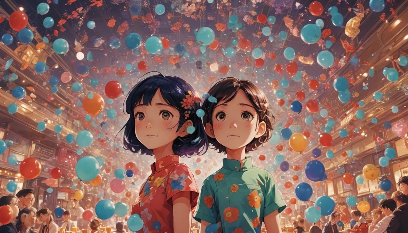 Aliens on a Date: Anime-Inspired Double Exposure Postcard