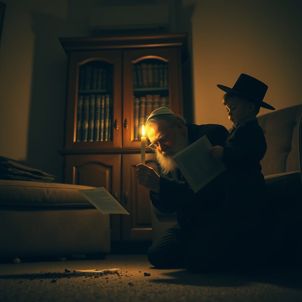 A Devout Father Searches for Chametz in the Shadows