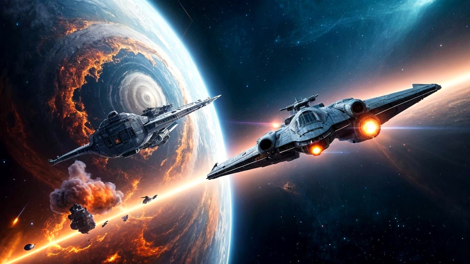 Epic Starship Battle in Detailed Space Scene