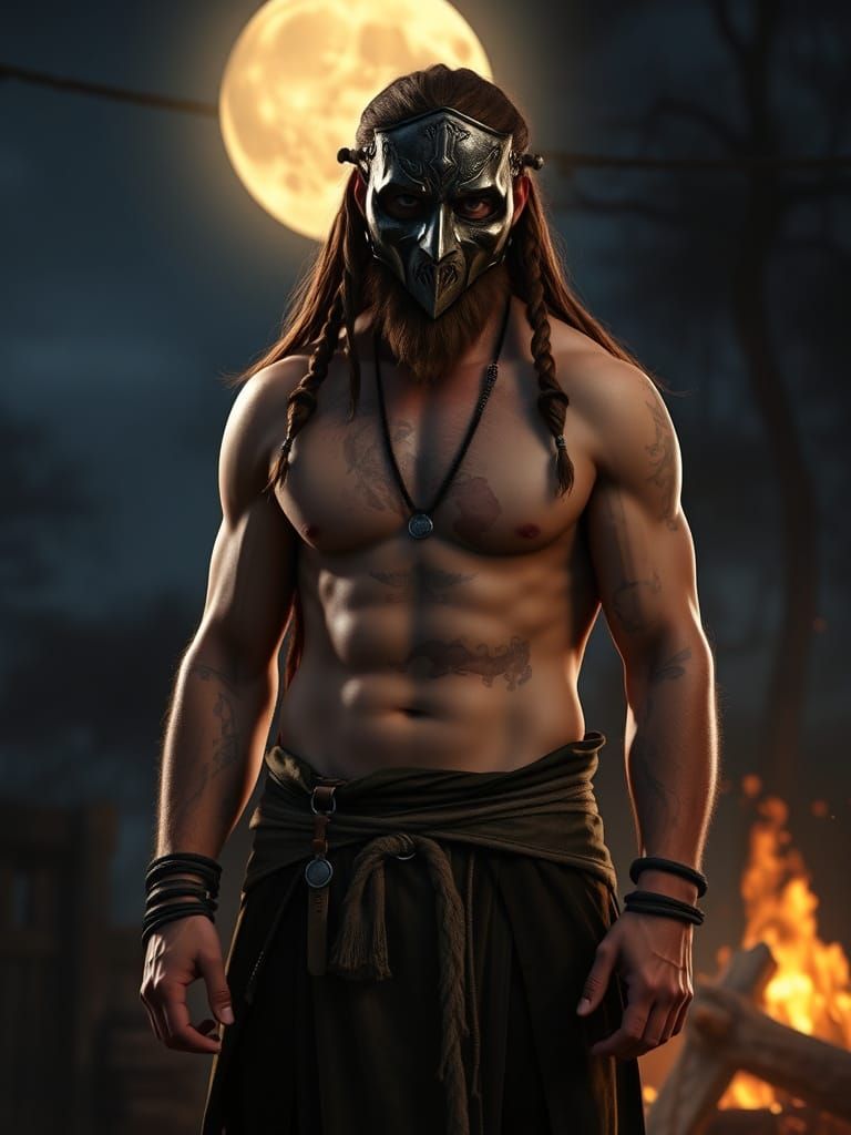 Anglo-Saxon Druid Warrior in Moonlit Night