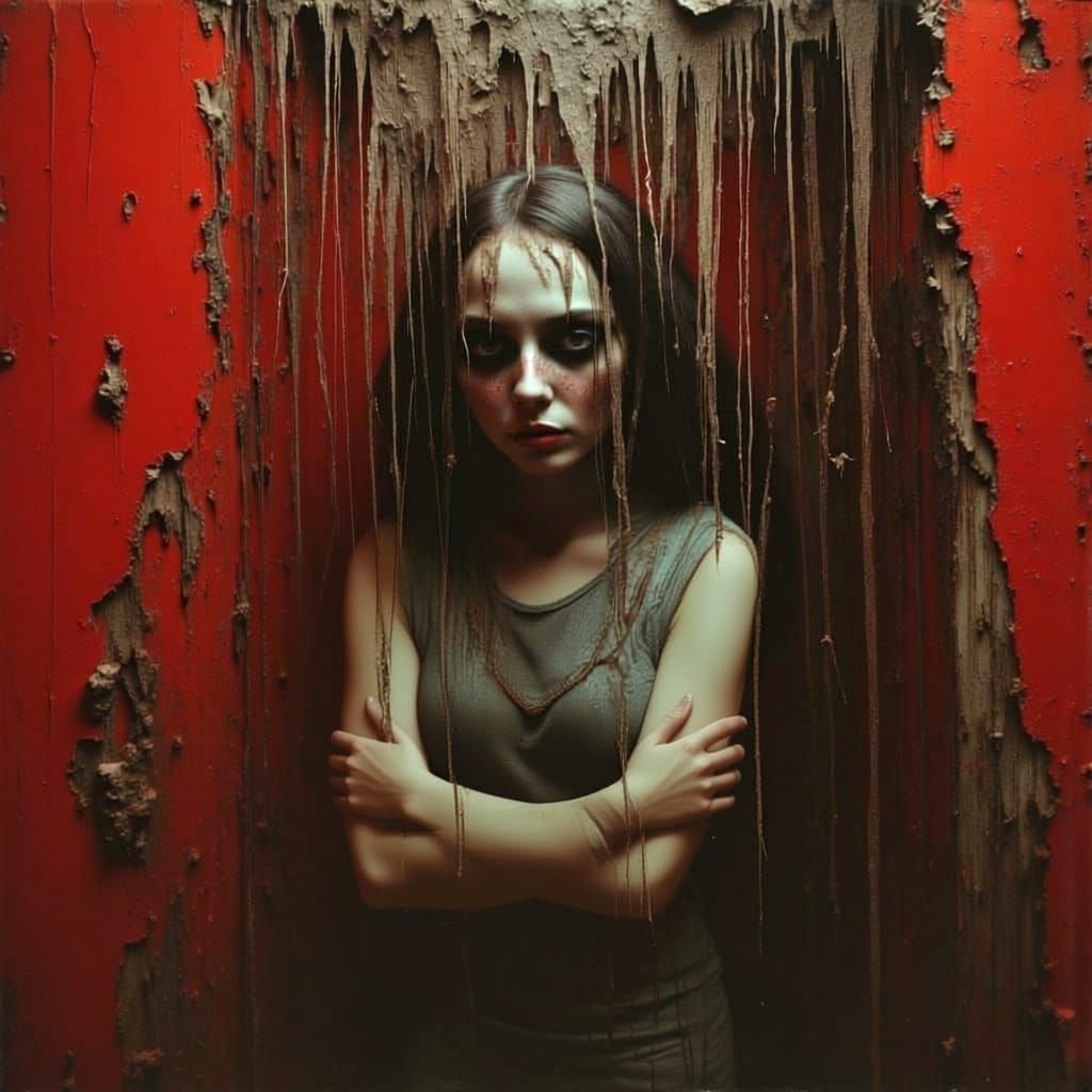Crawlspace: Woman in Textured Red Room, Marionette Style