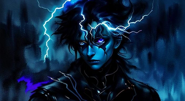 Electric Blue Eyes Amidst Swirling Mist