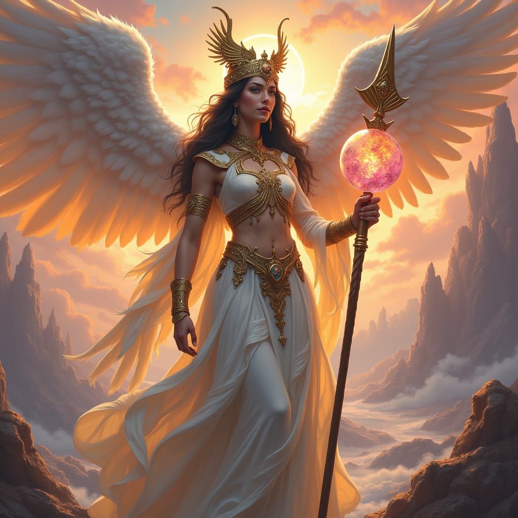 Regal Goddess of Resilience in Fantasy Landscape