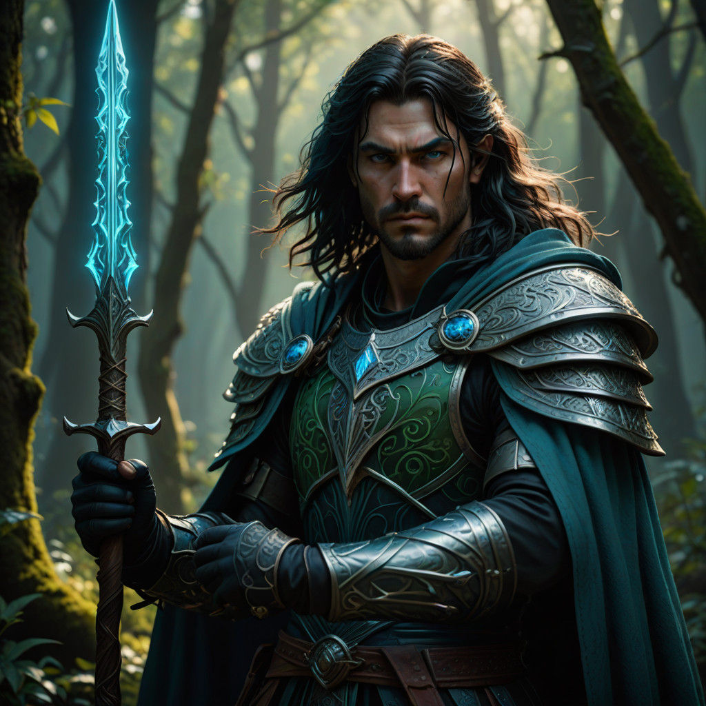 Mystical Druid in Dark Fantasy Realm