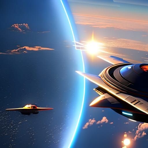 UFO and Thunderbird 5 in Orbit: 3D Game Render