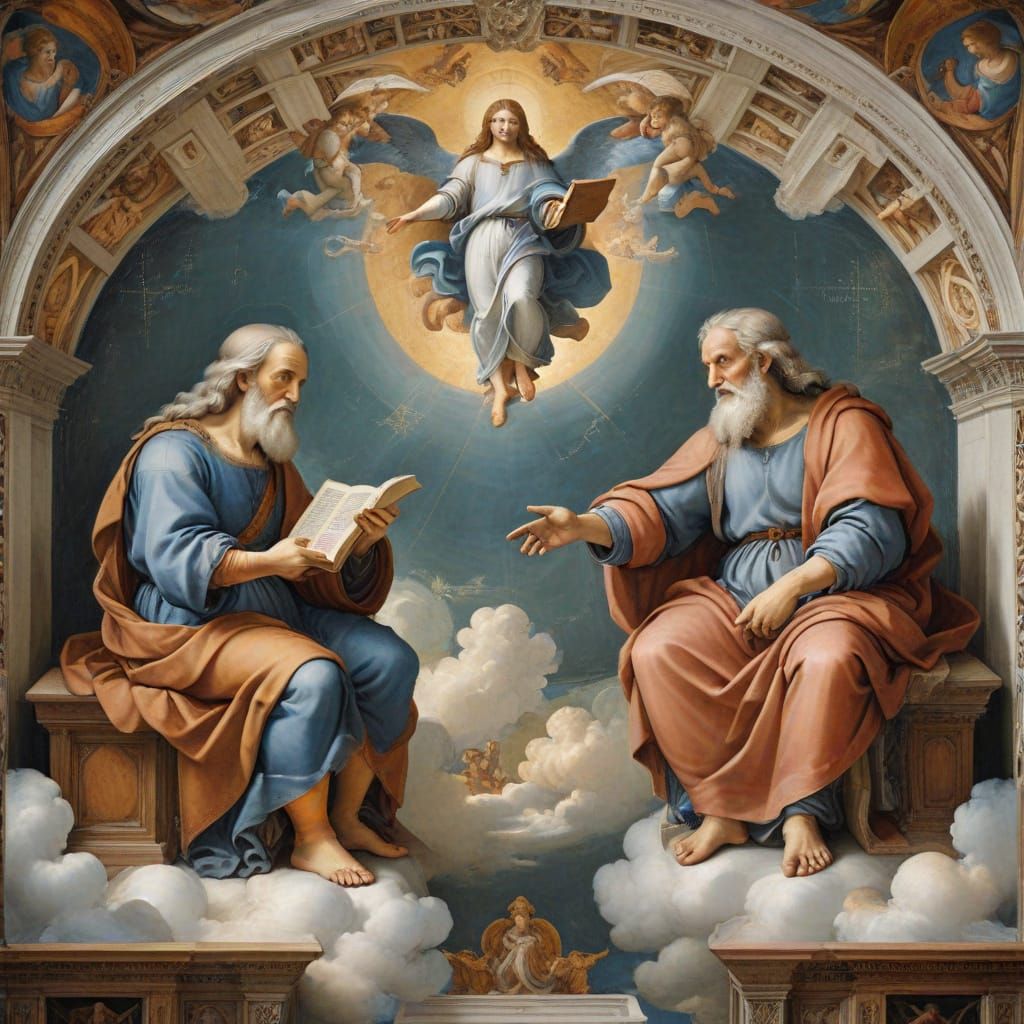 Heavenly Library Debate: Fresco Techniques Above the Clouds