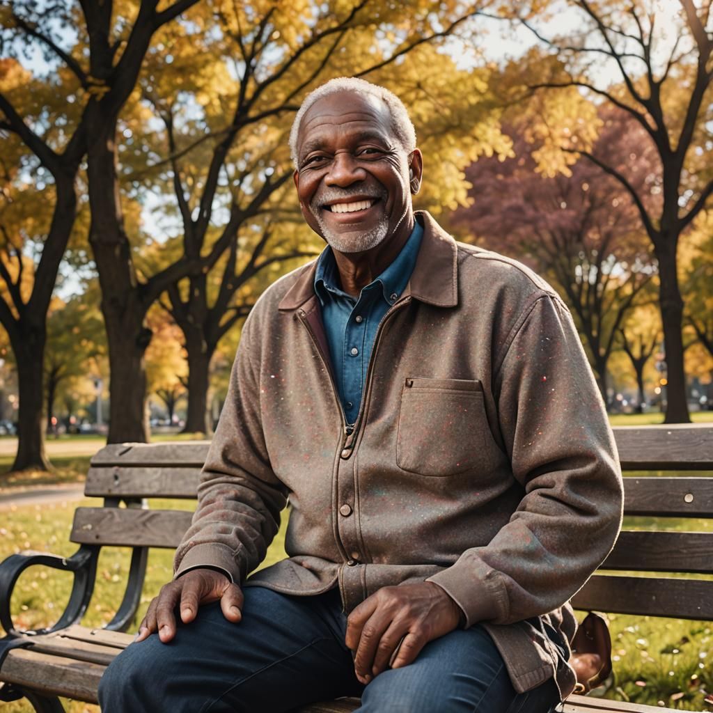 Smiling Older Man Portrait with Multicolored Sky