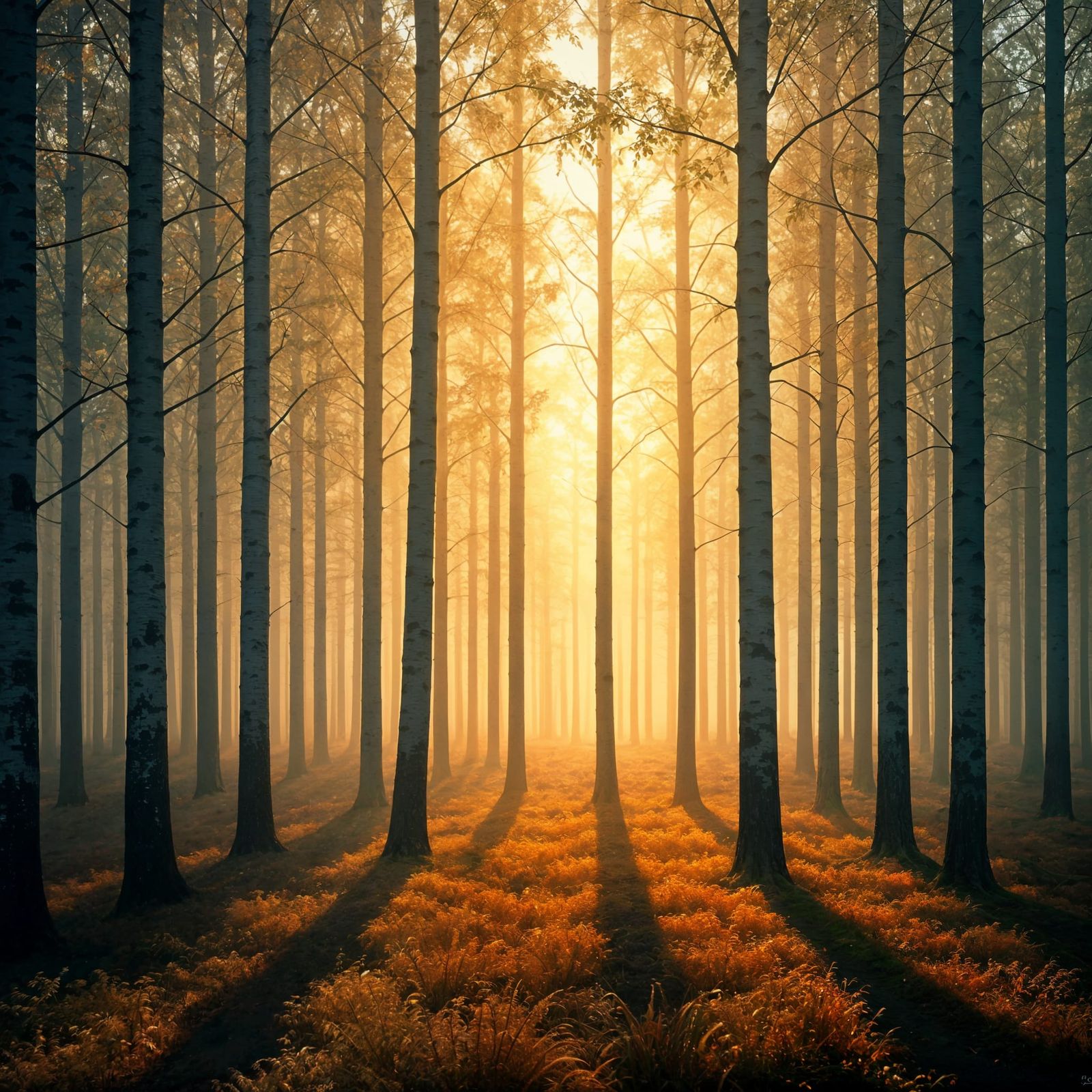 Autumn Birch Forest in Ethereal Light