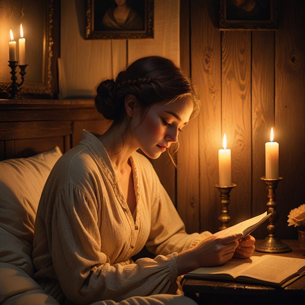 Romantic Candlelit Moment of Intimate Reading and Slumber