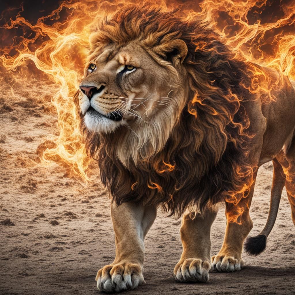 Fiery Lion: A Dramatic AI Generated Image