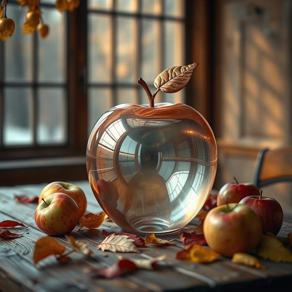 Crystal Apple with Autumn Landscape, Digital Art