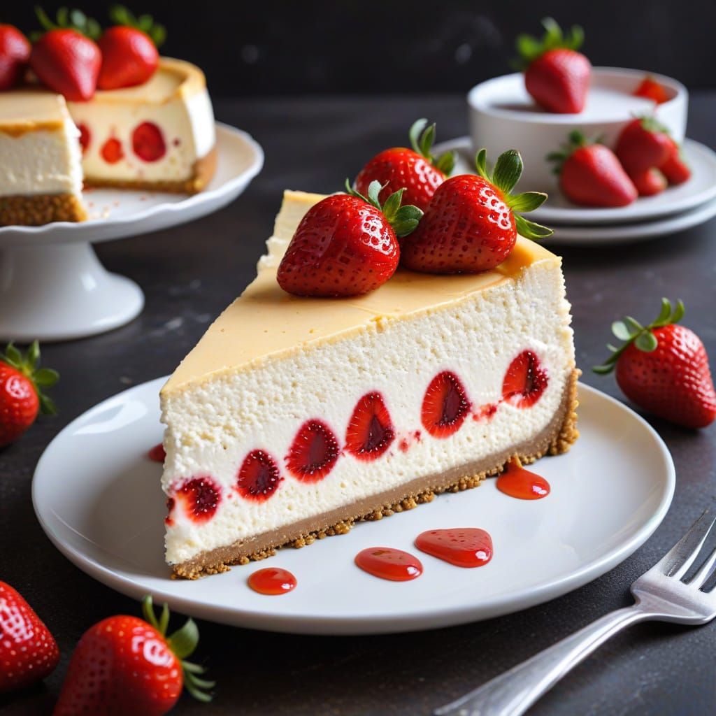 Decadent Strawberry Cheesecake in Realistic Detail