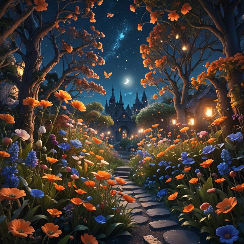 Fantasy Night Garden Matte Painting in Unreal Engine