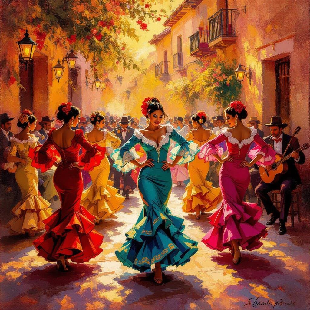 Passionate Flamenco Dancers in Golden Hour Light