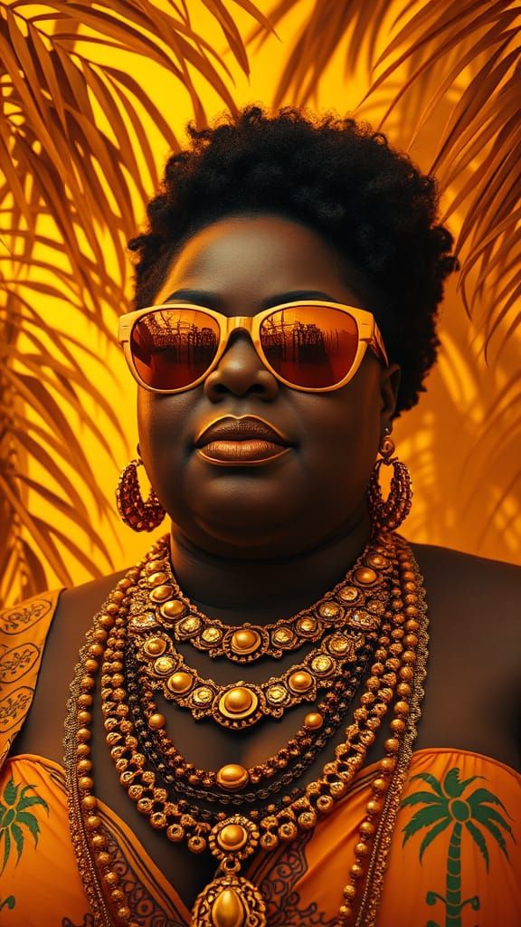Afrofuturist Portrait with Gold Jewelry and Sunglasses
