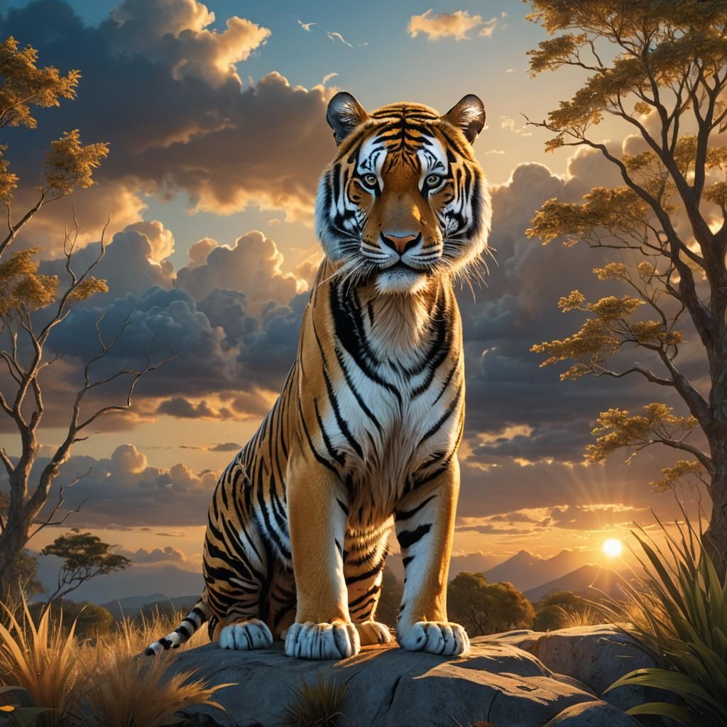 Cloudy Tiger in Magical Golden Sunset
