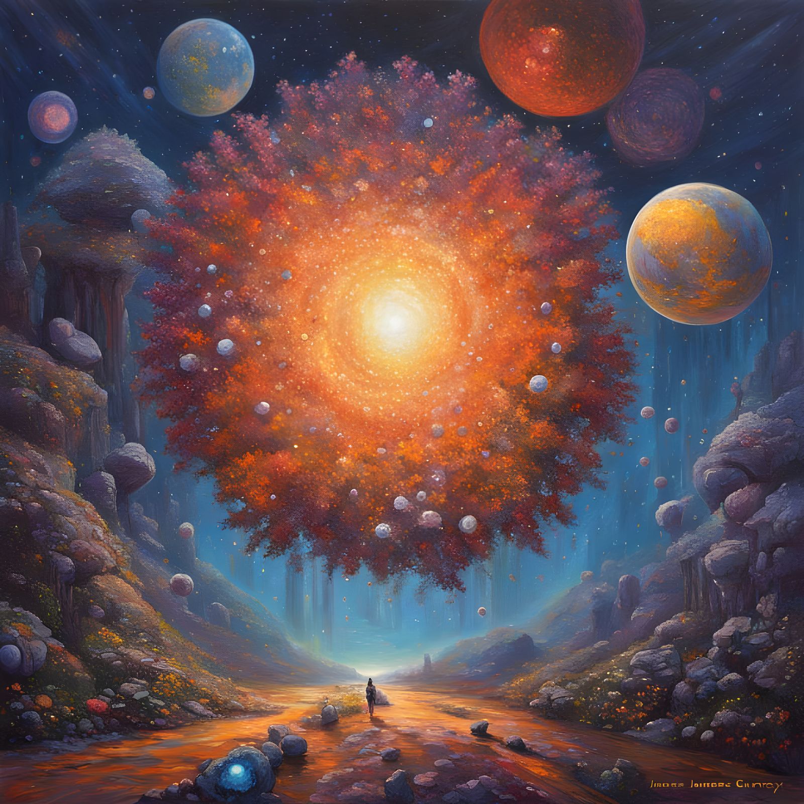 Quantum Dot Flowers in Timespace: Oil Painting