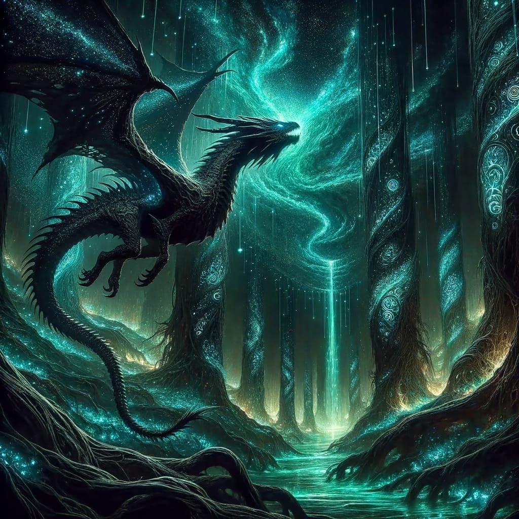 Dragon Flight Through Bioluminescent Forest