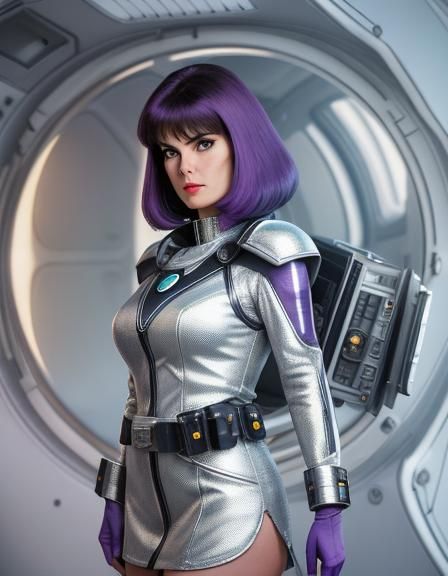 Retro Sci-Fi Pinup in a Spaceship Interior