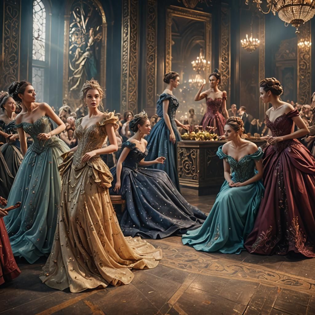 Girls in Ball Gowns: Detailed Matte Painting
