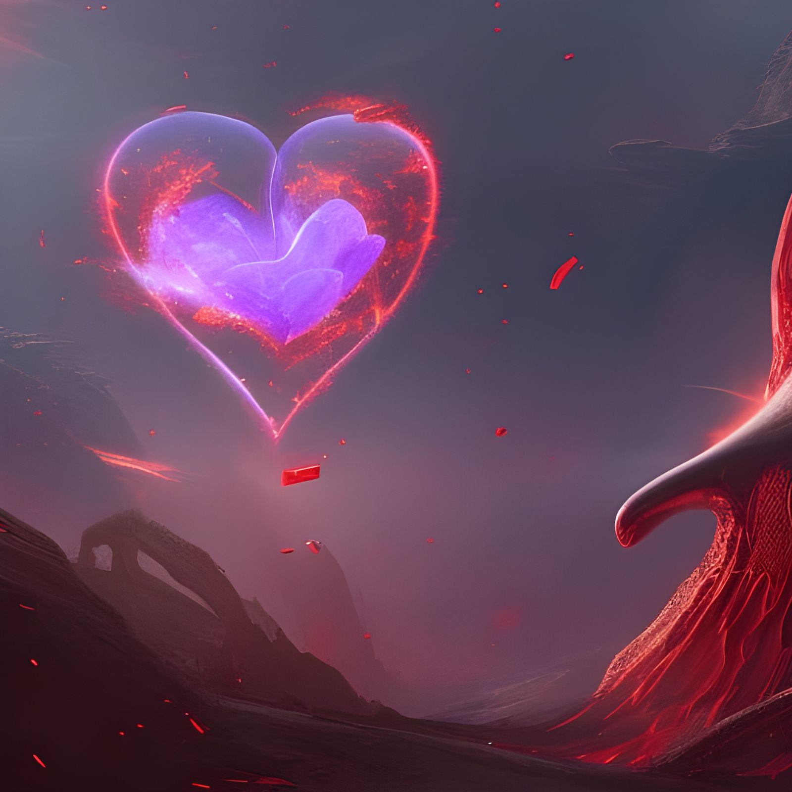 Fiery Rose Heart Bubble in Detailed Digital Painting