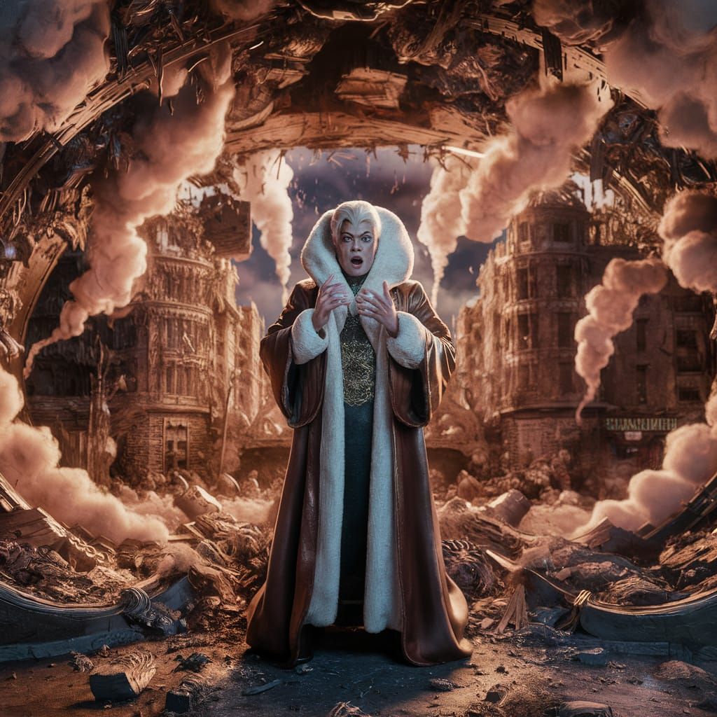 Mysterious Figure in Chaotic Cityscape, High Resolution