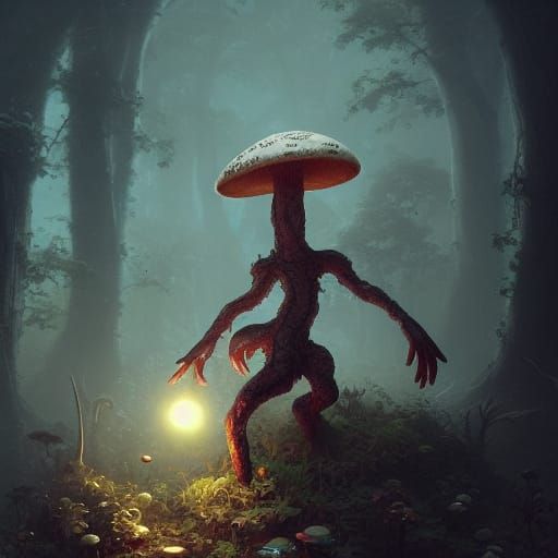 Detailed Myconid in Dark Fantasy Style