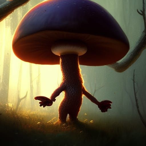 Cute Myconid Mushroom Person in Dark Fantasy Style