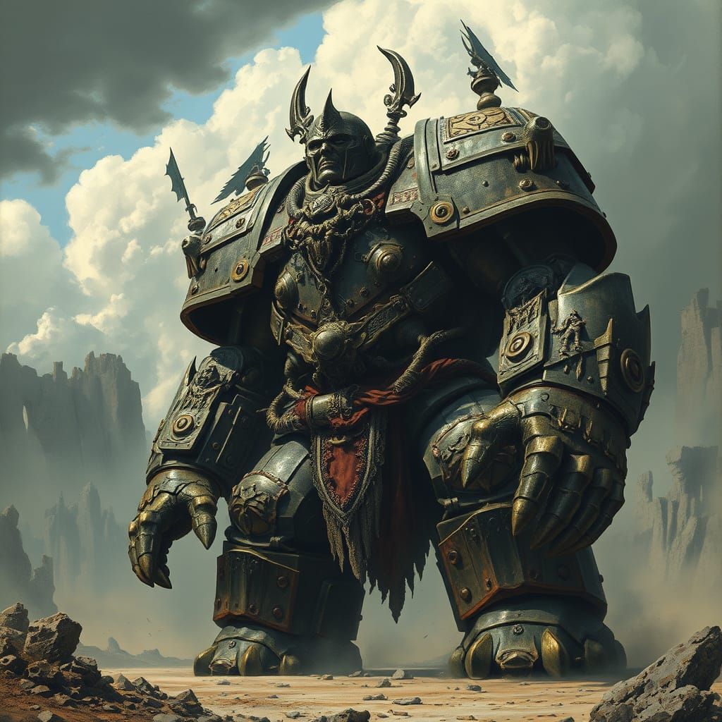 Majestic Dark Fantasy Juggernaut in Ancient Armor