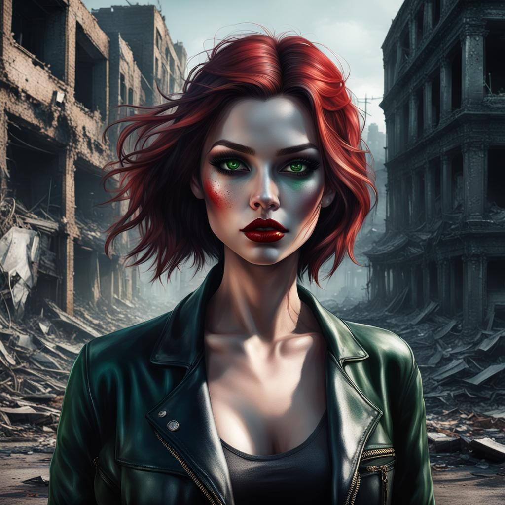 Beautiful Girl with Smoky Eyes in Abandoned City