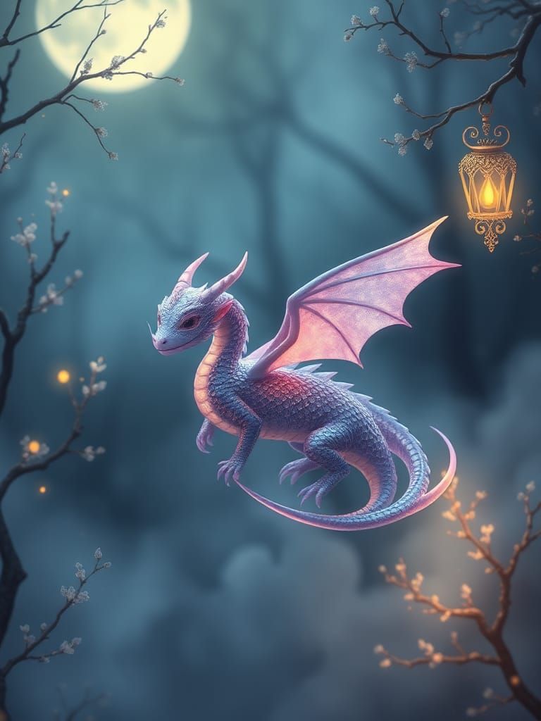 Bioluminescent Dragon in Mystical Realm