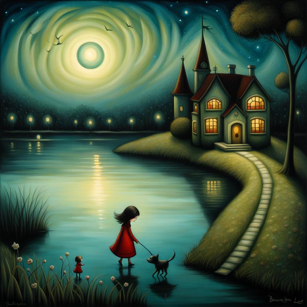 Girl and Dog by Lake, Lacombe Style