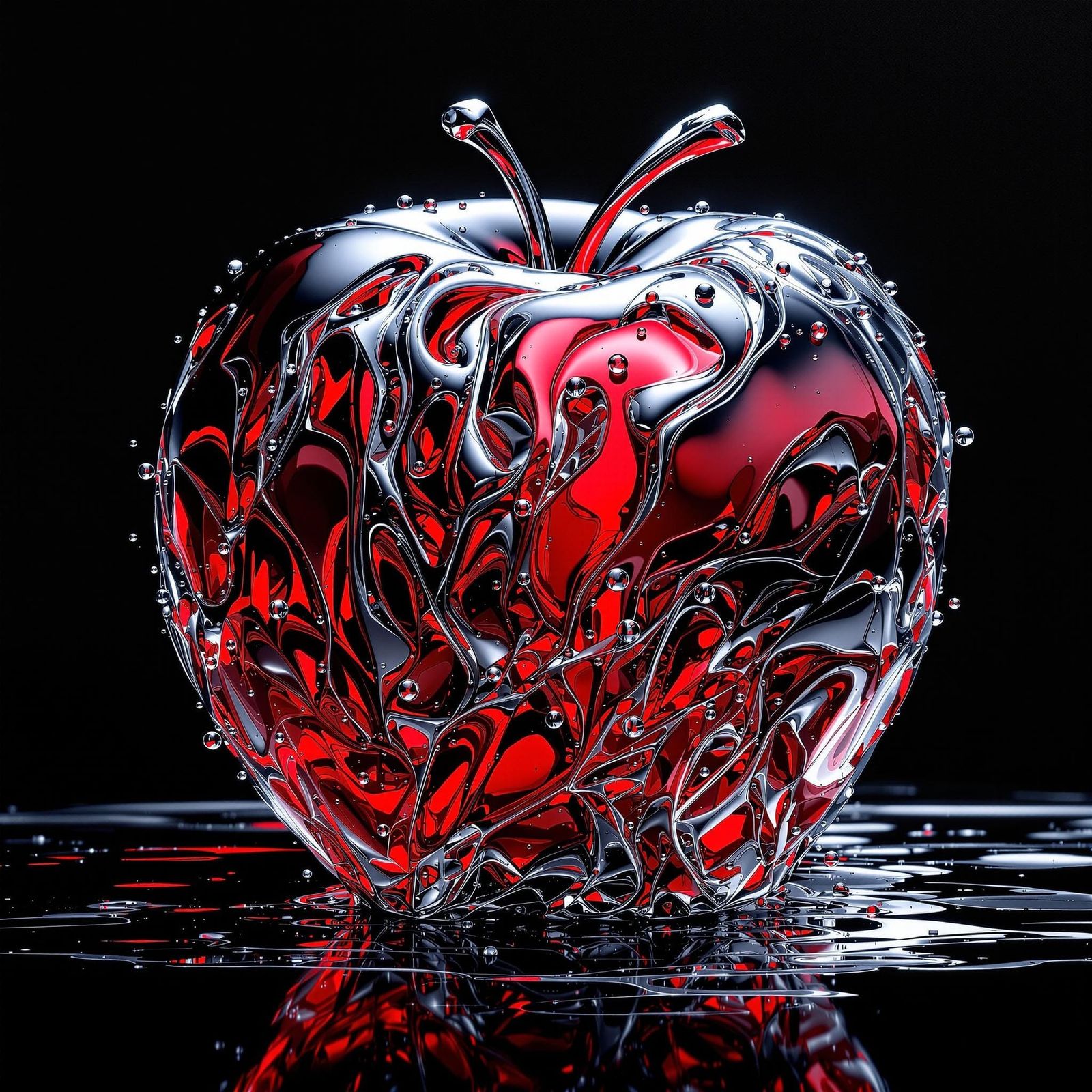 Glowing Poison Apple in Metallic Liquid Silver and Crimson R...