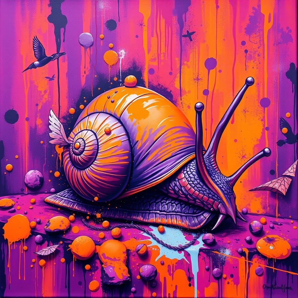 Vibrant Graffiti Snail in a High-Contrast Atmosphere