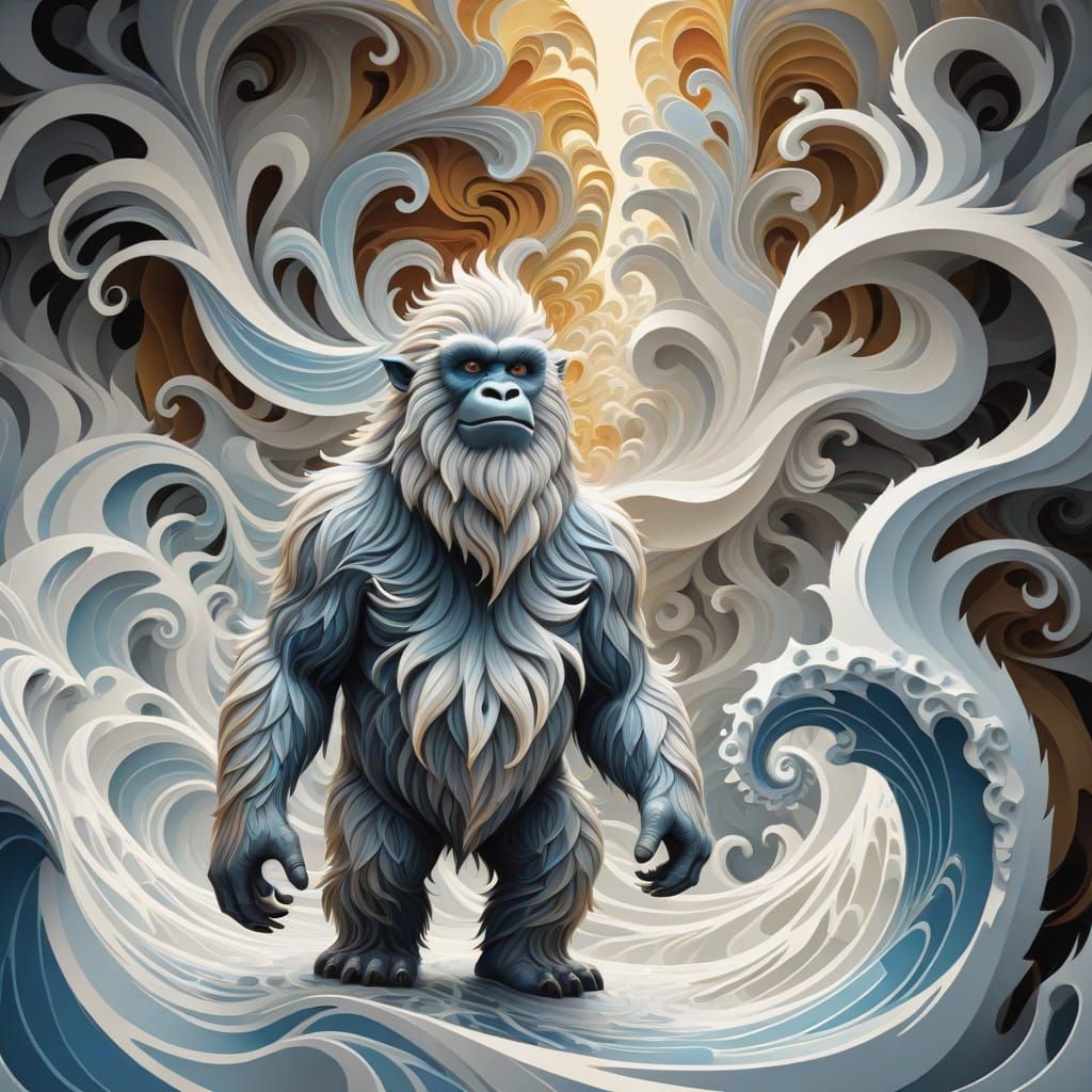 Abstract Fractal Yeti in Gouache Style